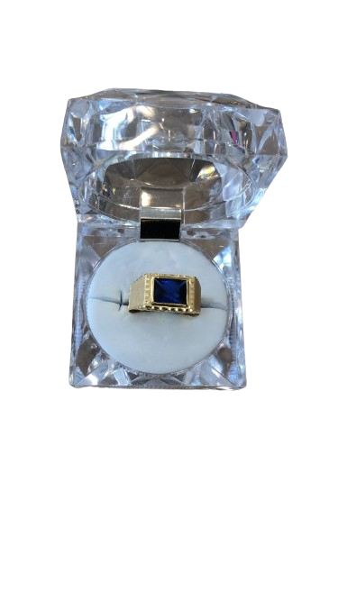 Anel Masculino de Formatura em Ouro 18k com pedra Safira Zircônias
