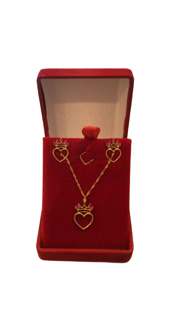 kit em ouro 18k par de brincos + corrente com pingente