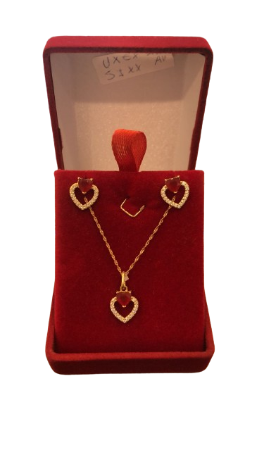 kit de ouro 18k par de brincos + corrente com pingente