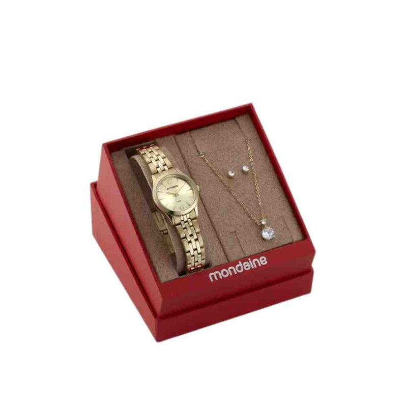 Kit Relógio Mondaine Dourado Feminino 32606LPMKDE1K1